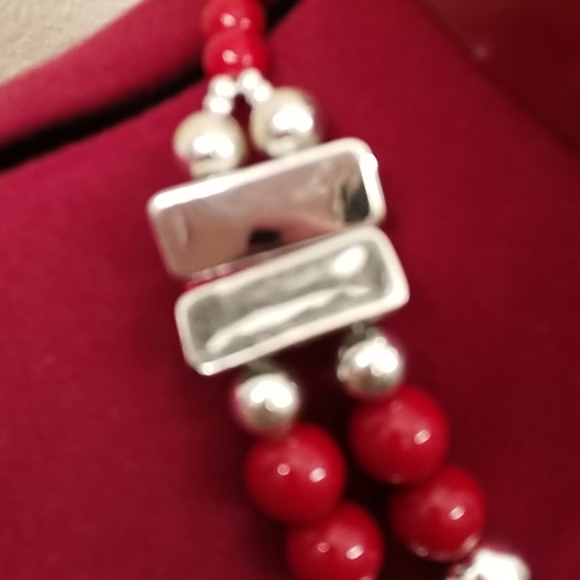 Vintage red silver bead bold necklace - Picture 10 of 12
